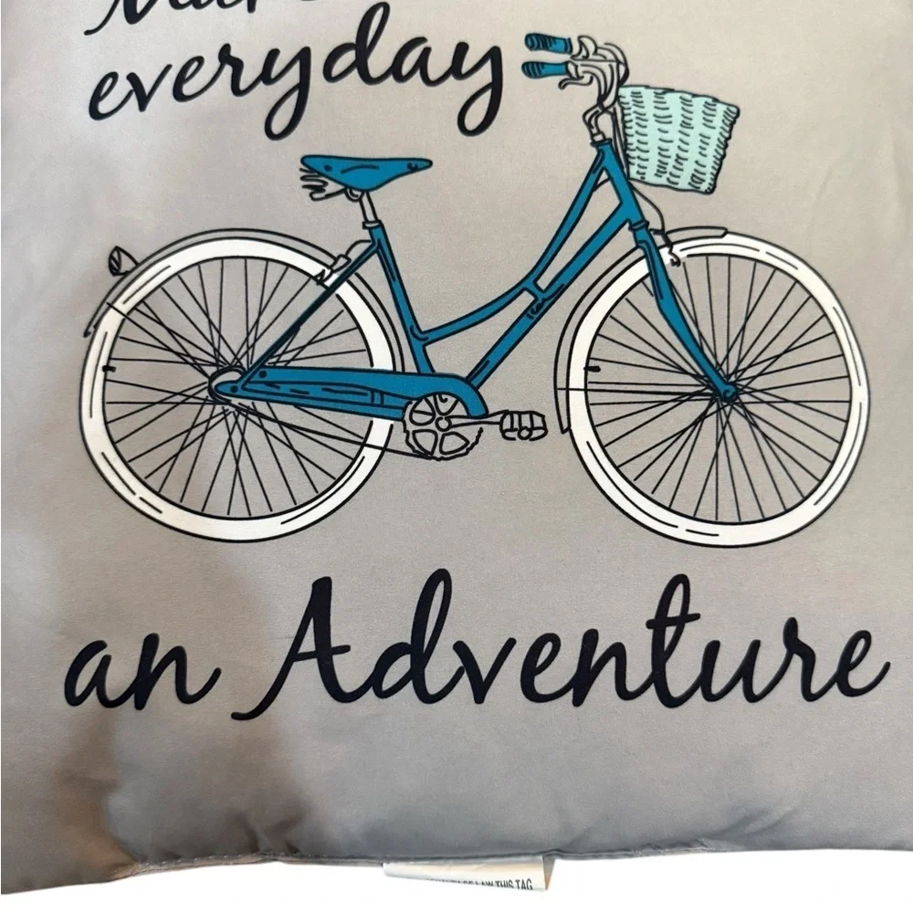 Decorative Pillow with Bicycle Design “Make Everyday an Adventure” EUC